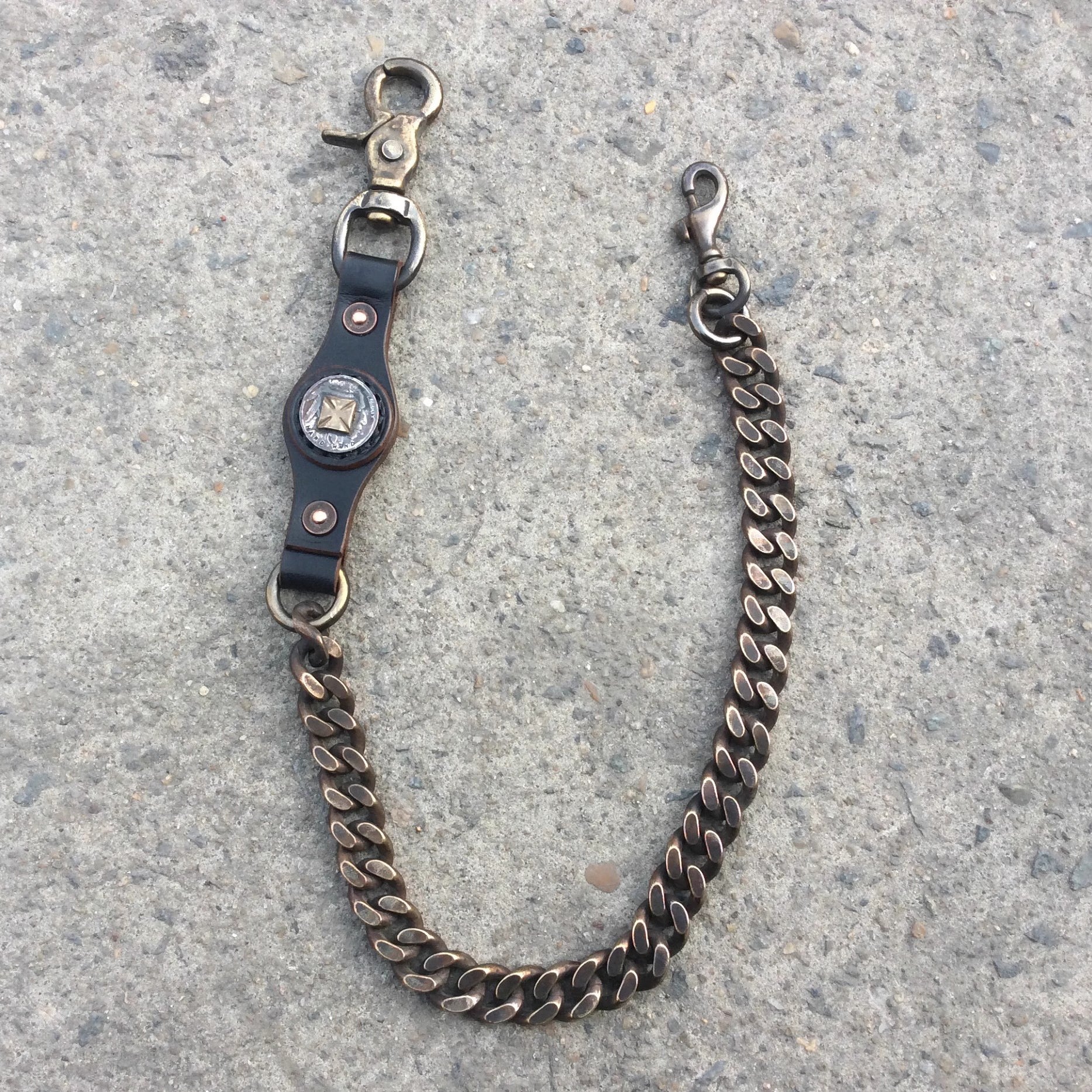 BikerStore Genuine Five Cent Coin Leather Pants Chain - Brass Patina