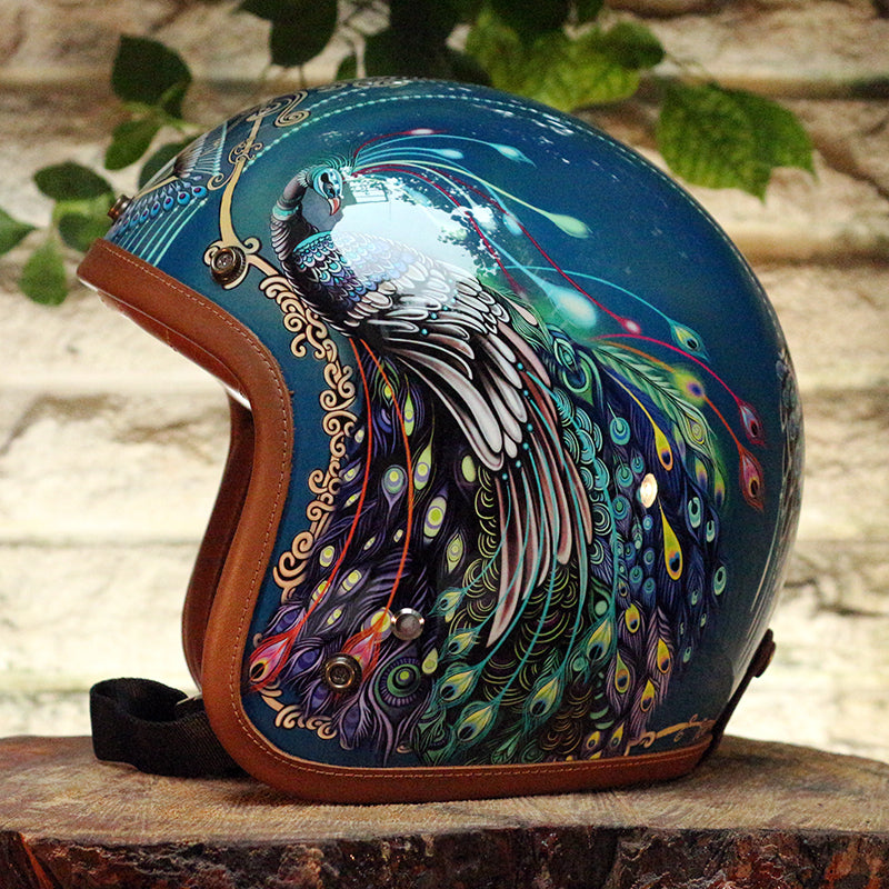 BikerStore-Ironking helmet: Custom Painted Retro 3/4 Motorcycle Helmet with Leather Trim, Fiberglass Shell