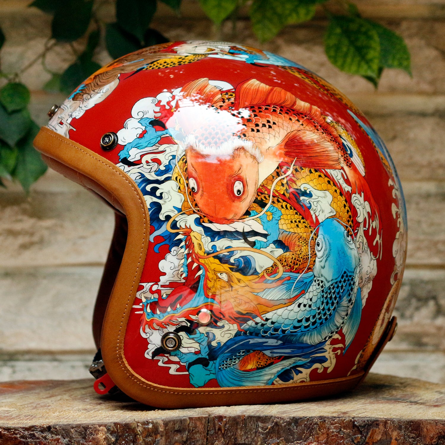BikerStore-Ironking helmet: Custom Painted Retro 3/4 Motorcycle Helmet with Leather Trim for Harley Riders
