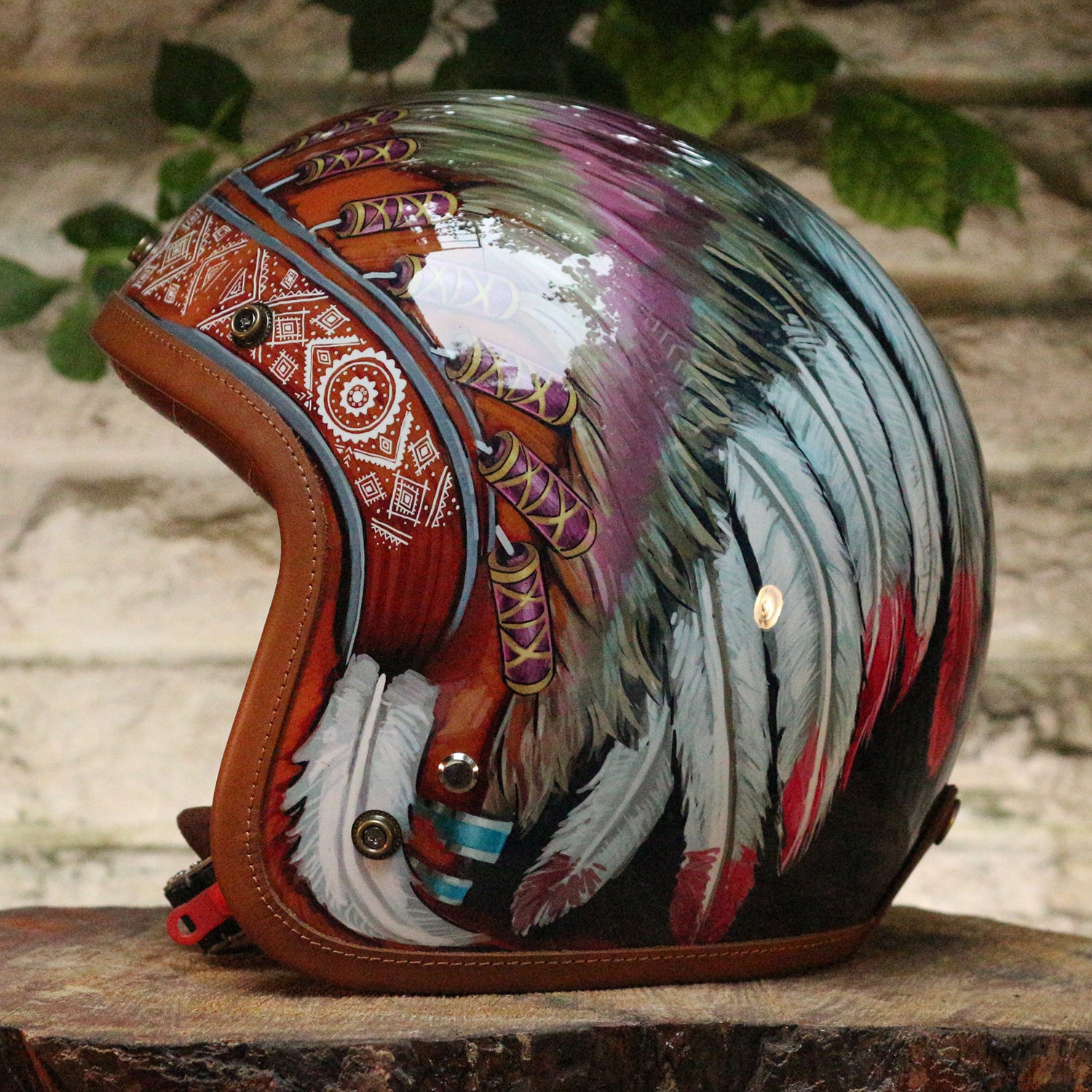 BikerStore-Ironking helmet: Custom Indian Feather Design 3/4 Motorcycle Helmet
