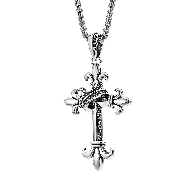 BikerStore Silver Chain Cross Pendant - Mens Sterling Silver Cross Necklace