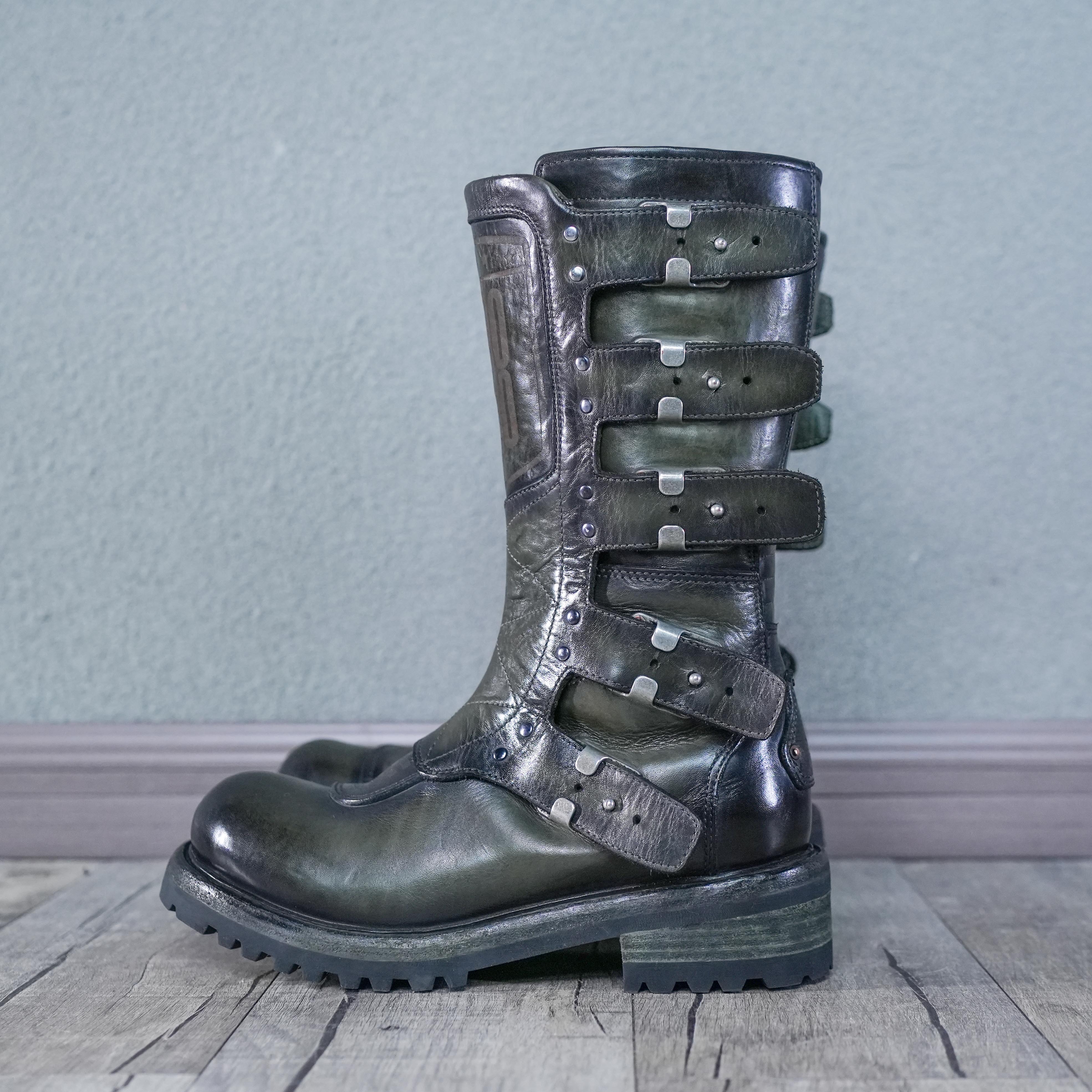 BikerStore Classic Retro Leather Riding Boots for Men – Military Green