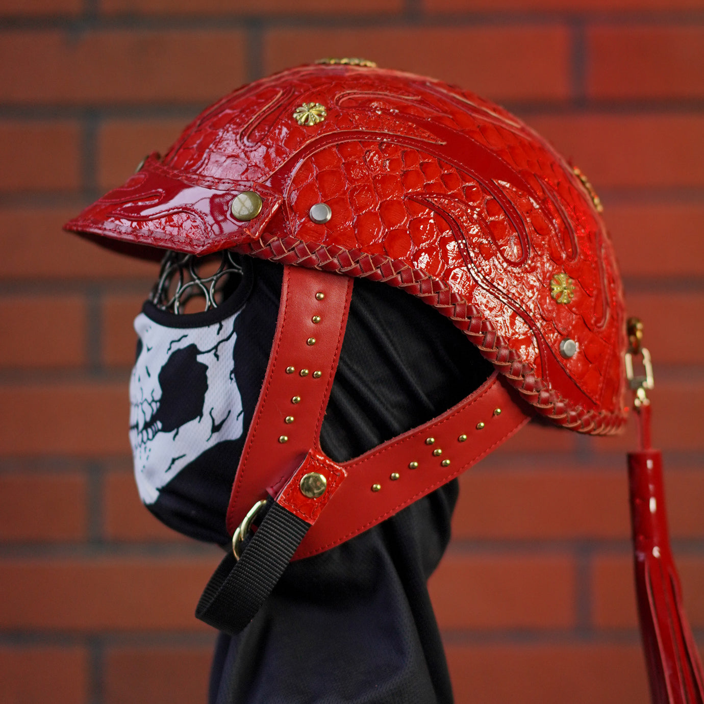 Ironking Helmet Decorative 1/2 Half Helmet - Personalized Custom, Fiberglass and Handcrafted Snake Leather