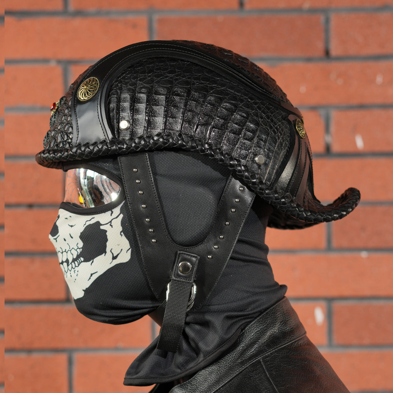 Ironking Helmet Personalized Custom 1/2 Half Helmet - Handcrafted Crocodile Leather and Carbon Fiber