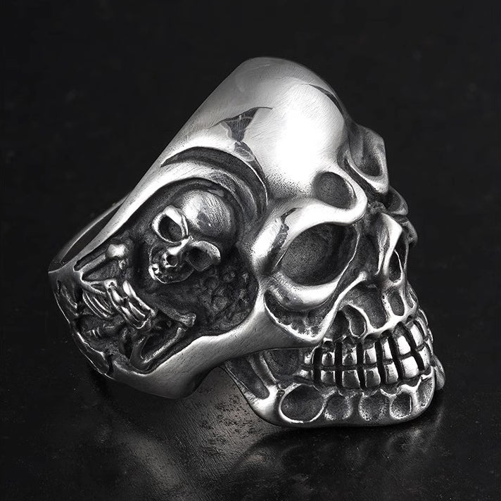 Vintage Style Handcrafted 925 Silver Skull Ring - Motorcycle