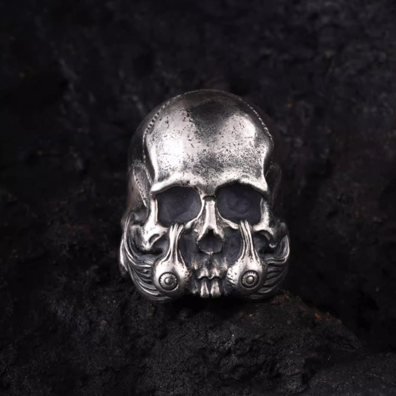 925 Sterling Silver Retro Dark Skull Ring - Handcrafted for Motorcycle Lovers