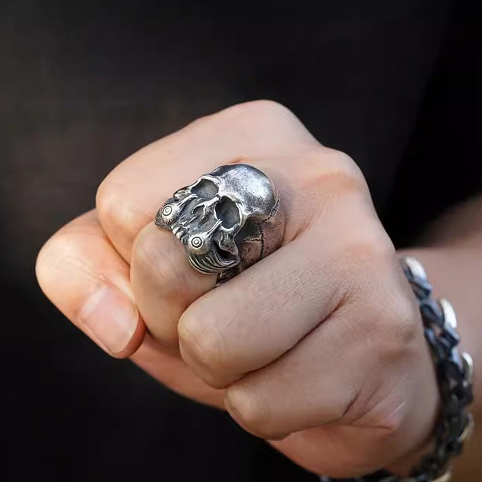 925 Sterling Silver Retro Dark Skull Ring - Handcrafted for Motorcycle Lovers