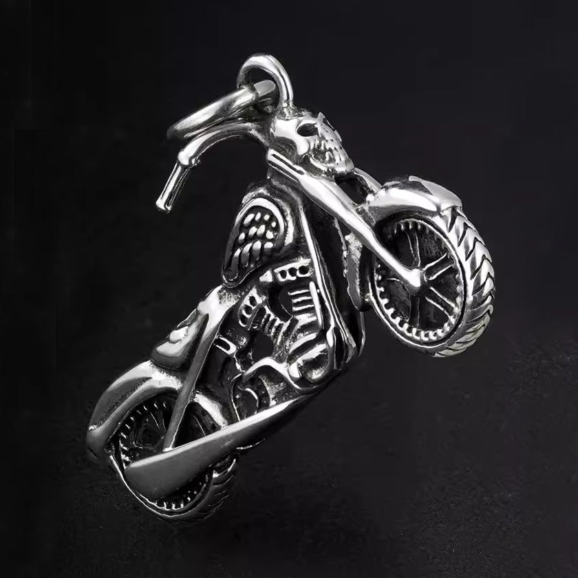 925 Sterling Silver Motorcycle Pendant, Handmade, Unique Rider Charm