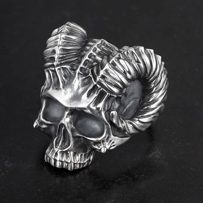 Handcrafted 925 Sterling Silver Satan Skull Ring - Vintage Distressed Finish