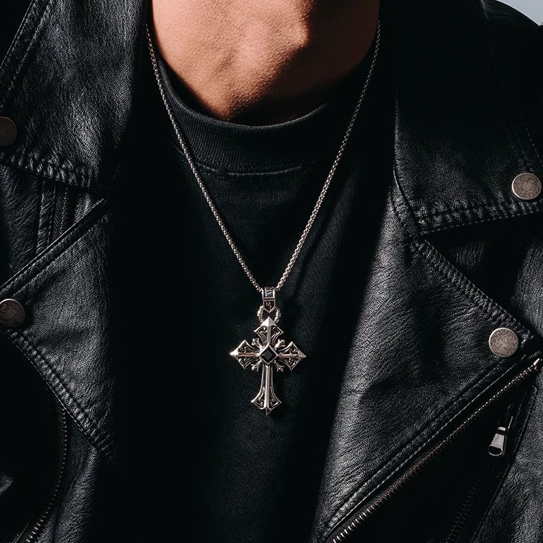 BikerStore Sterling Silver Cross Pendant - Mens Sterling Silver Cross Necklace