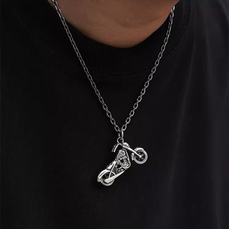 925 Sterling Silver Motorcycle Pendant, Handmade, Unique Rider Charm