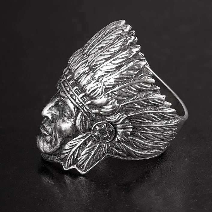 Vintage Style Indian Chief Ring in 925 Silver - Handmade for Biker Riders