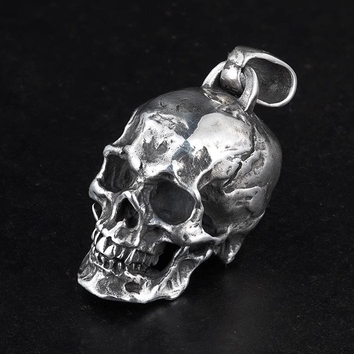 925 Sterling Silver Skull Pendant for Motorcycle Enthusiasts, Handmade