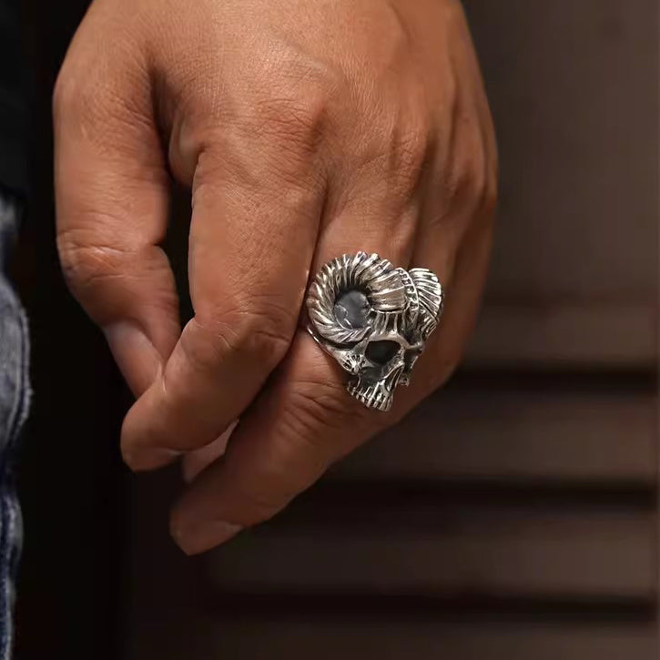 Handcrafted 925 Sterling Silver Satan Skull Ring - Vintage Distressed Finish