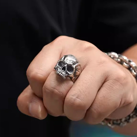 Vintage Style Skull Ring in 925 Silver - Handmade for Biker Riders