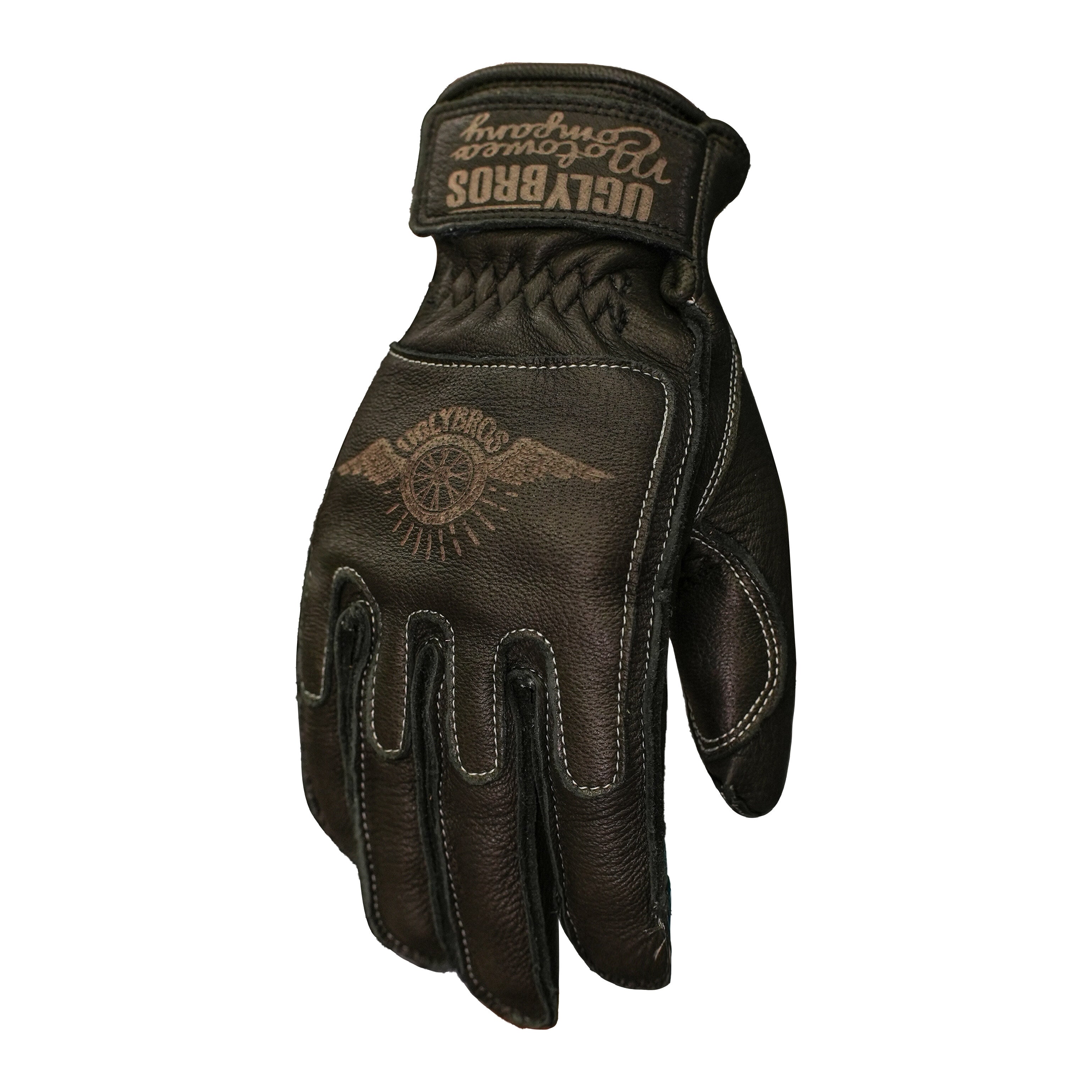 BikerStore Retro Deerskin Motorcycle Gloves - Black & Yellow Touchscreen