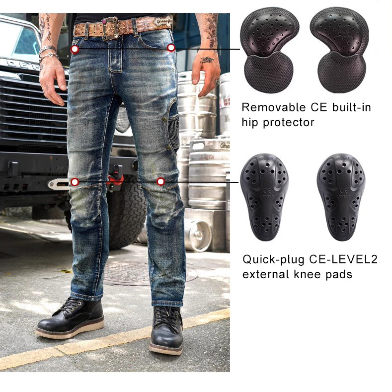 BikerStore Blue Motorcycle Jeans with CE Protection Set