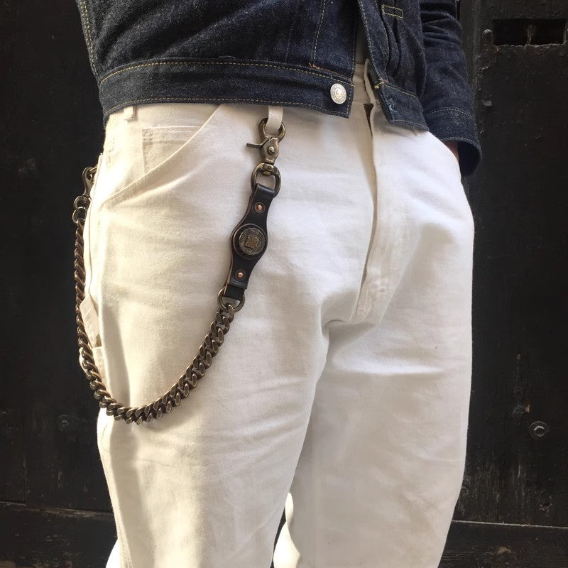 BikerStore Genuine Five Cent Coin Leather Pants Chain - Brass Patina