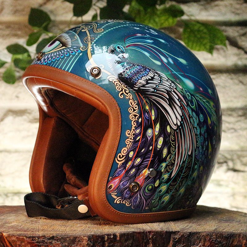 BikerStore-Ironking helmet: Custom Painted Retro 3/4 Motorcycle Helmet with Leather Trim, Fiberglass Shell