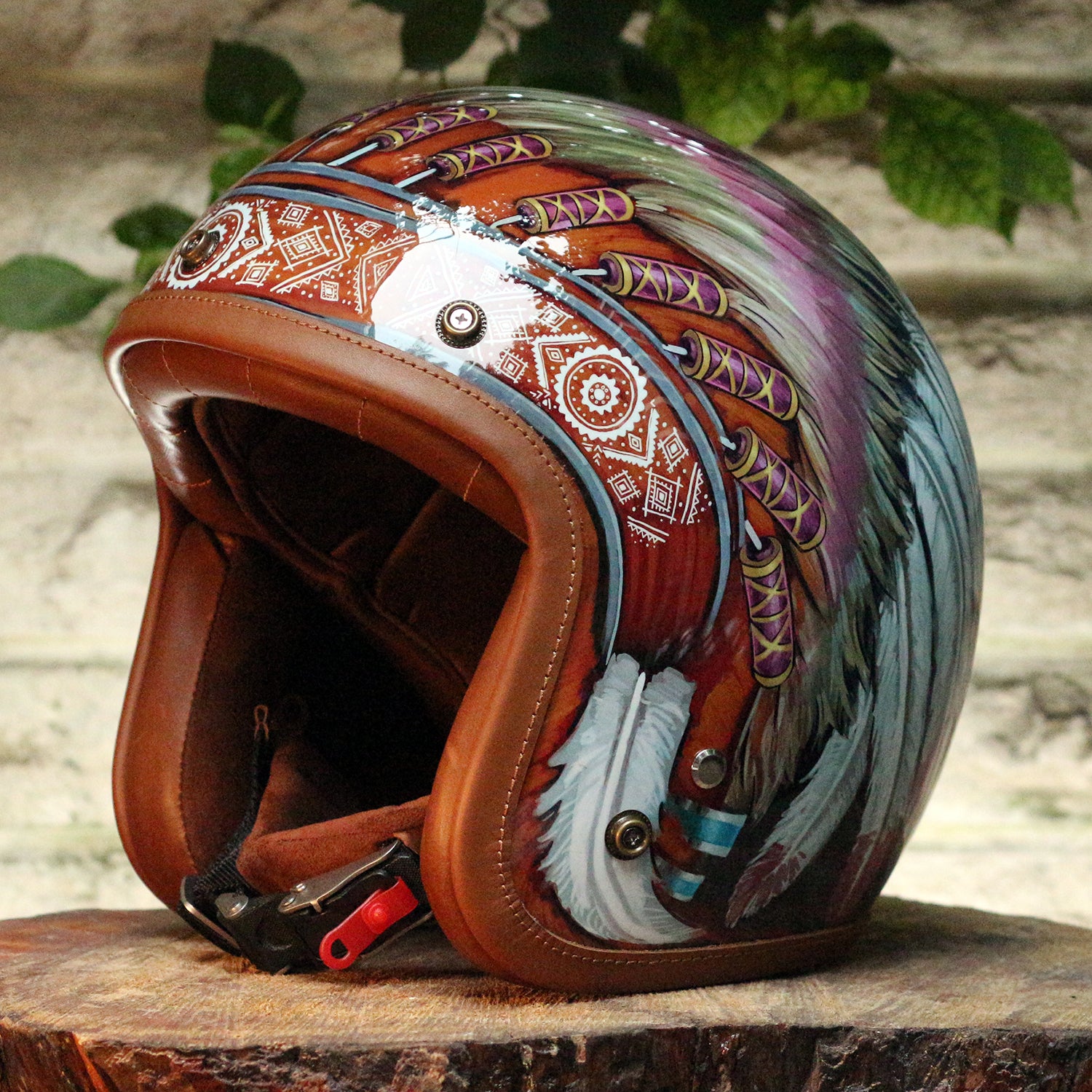 BikerStore-Ironking helmet: Custom Indian Feather Design 3/4 Motorcycle Helmet