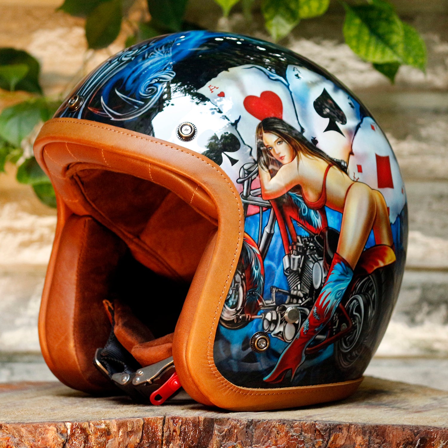 BikerStore-Ironking helmet Custom Painted 3/4 Retro Motorcycle Helmet with Leather Trim and Handcrafted Shell