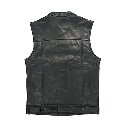 BikerStore Customizable Motorcycle Club Leather Vest with Sheepskin Fabric