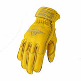 BikerStore Retro Deerskin Motorcycle Gloves - Black & Yellow Touchscreen