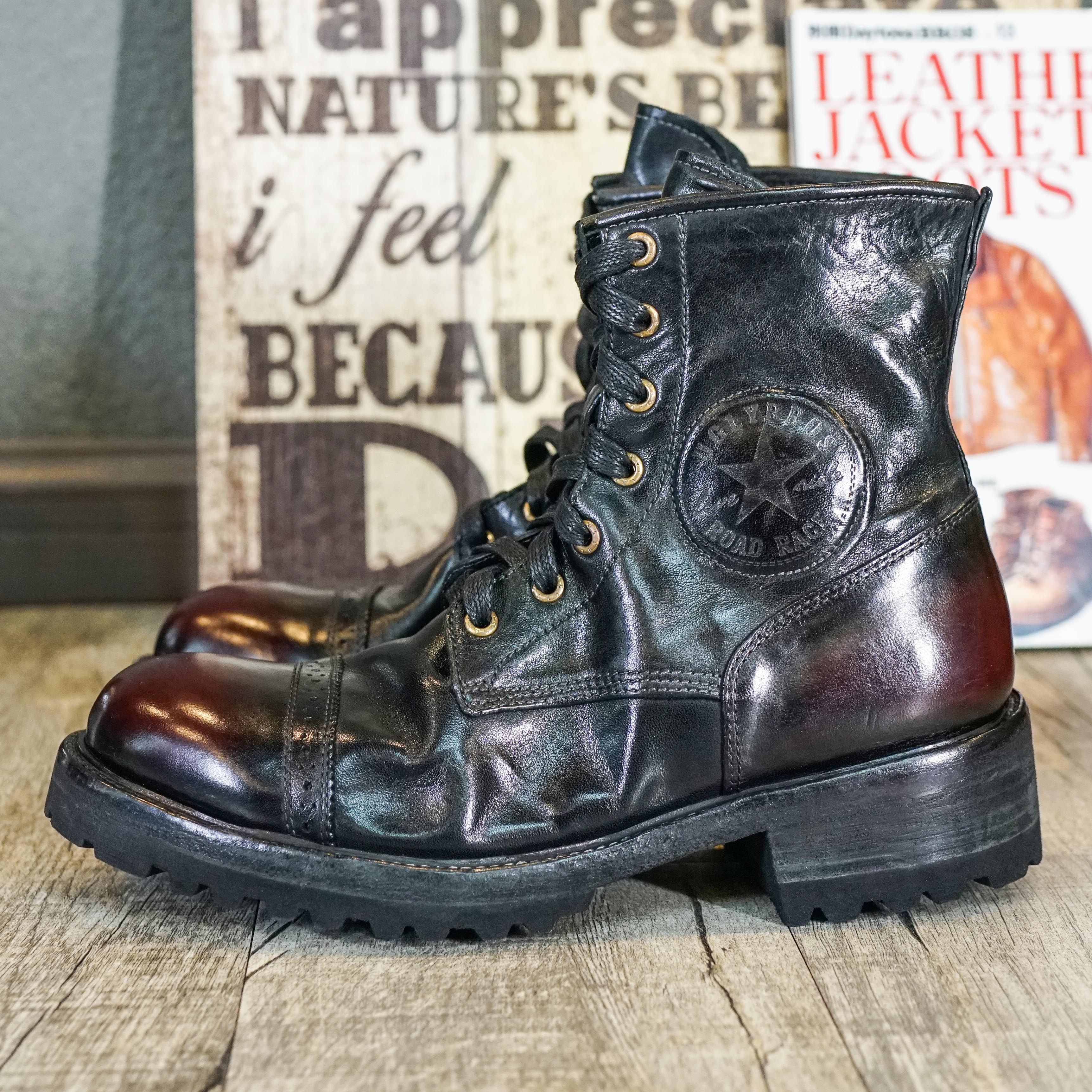 BikerStore Retro Biker Boots: Handcrafted Horsehide, Distressed Finish, Perfect for Harley Riders