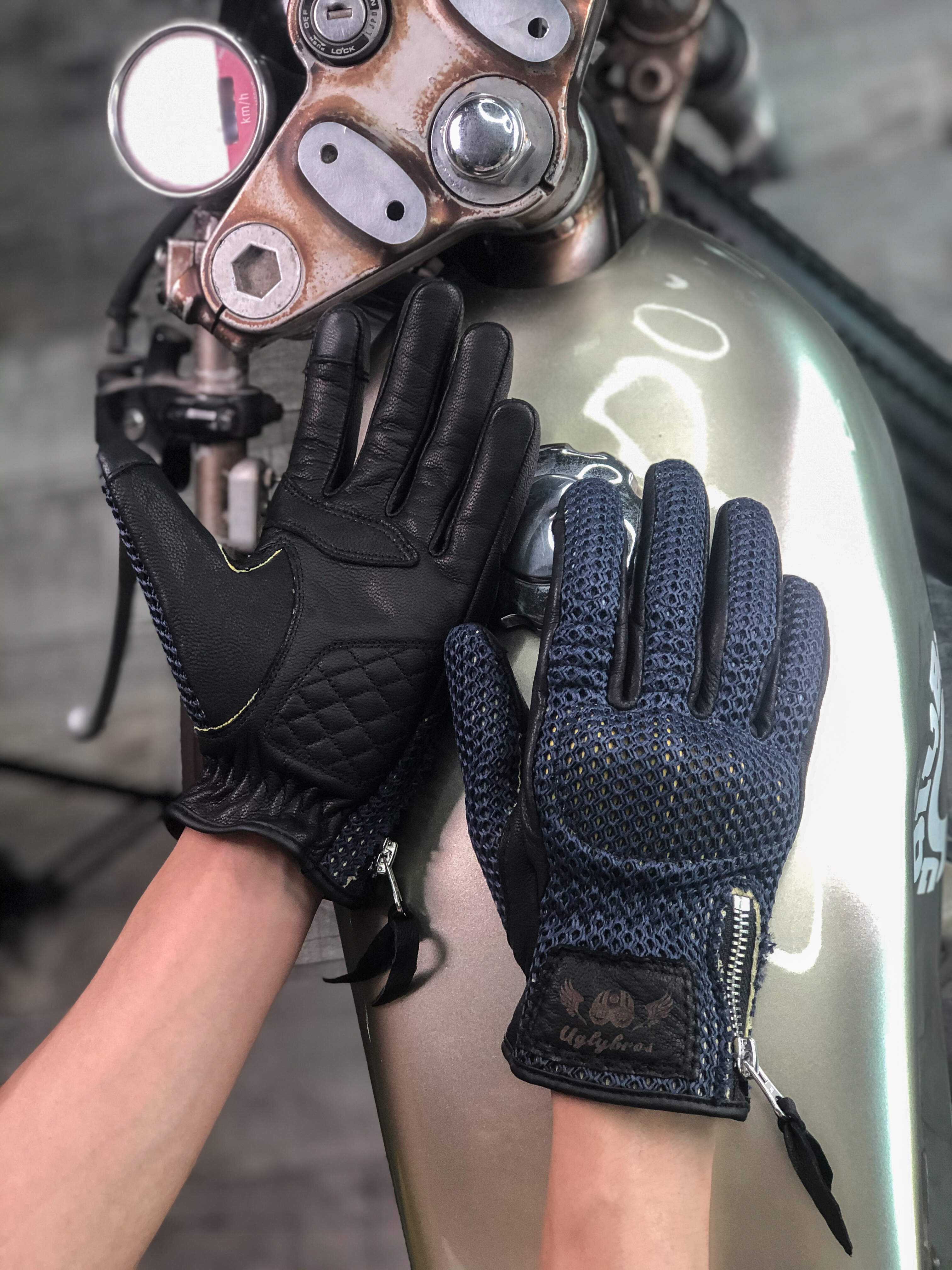 BikerStore Retro Summer Motorcycle Gloves - Sheepskin and Mesh, Built-in Soft Shell, Impact Resistant