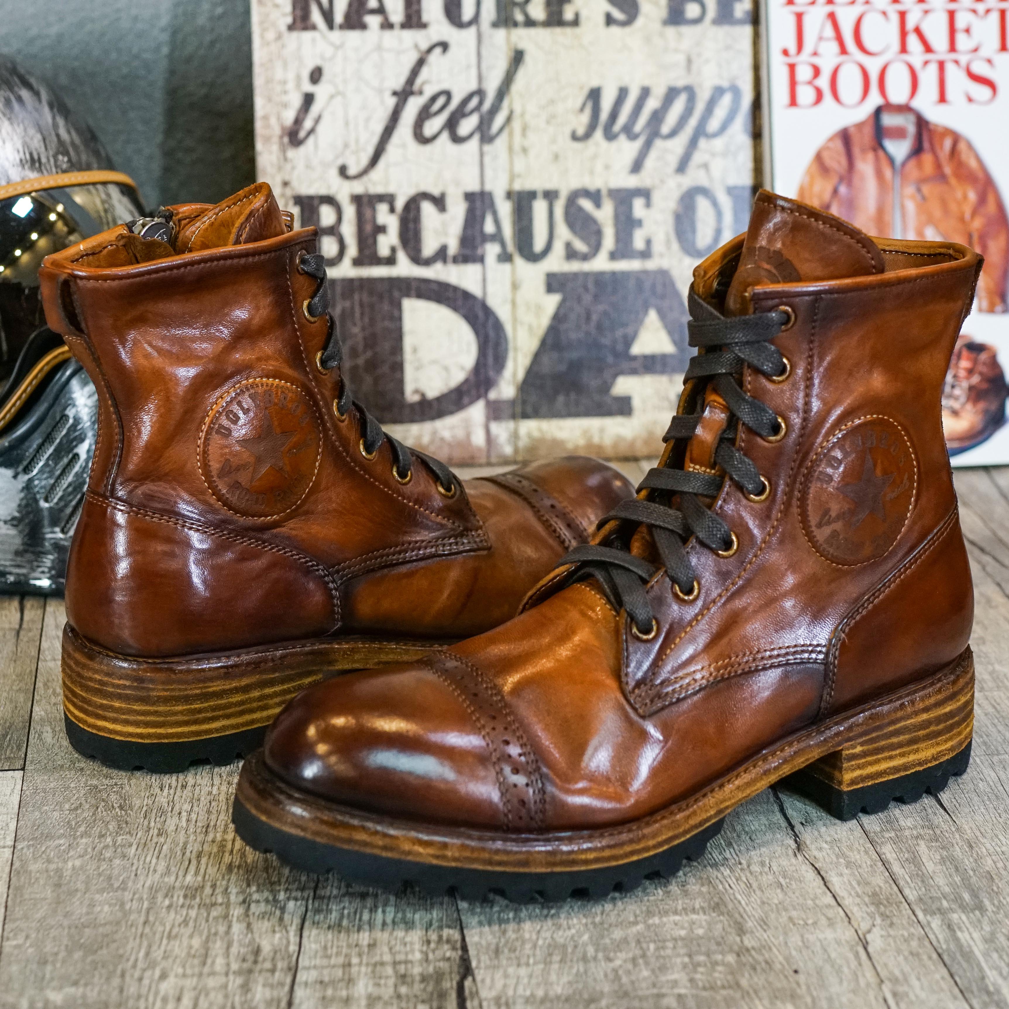 BikerStore Retro Biker Boots: Handcrafted Horsehide, Distressed Finish, Perfect for Harley Riders