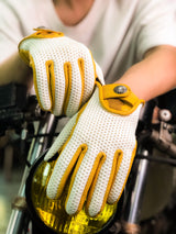 BikerStore Vintage Summer Motorcycle Gloves, Deer Leather + Mesh, Touchscreen, Malaysia Riders