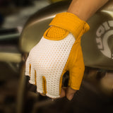 BikerStore Retro Summer Motorcycle Gloves - Sheepskin & Mesh, Memory Foam Knuckle Guards