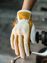 BikerStore Retro Summer Motorcycle Gloves - Sheepskin and Mesh, Built-in Soft Shell, Impact Resistant