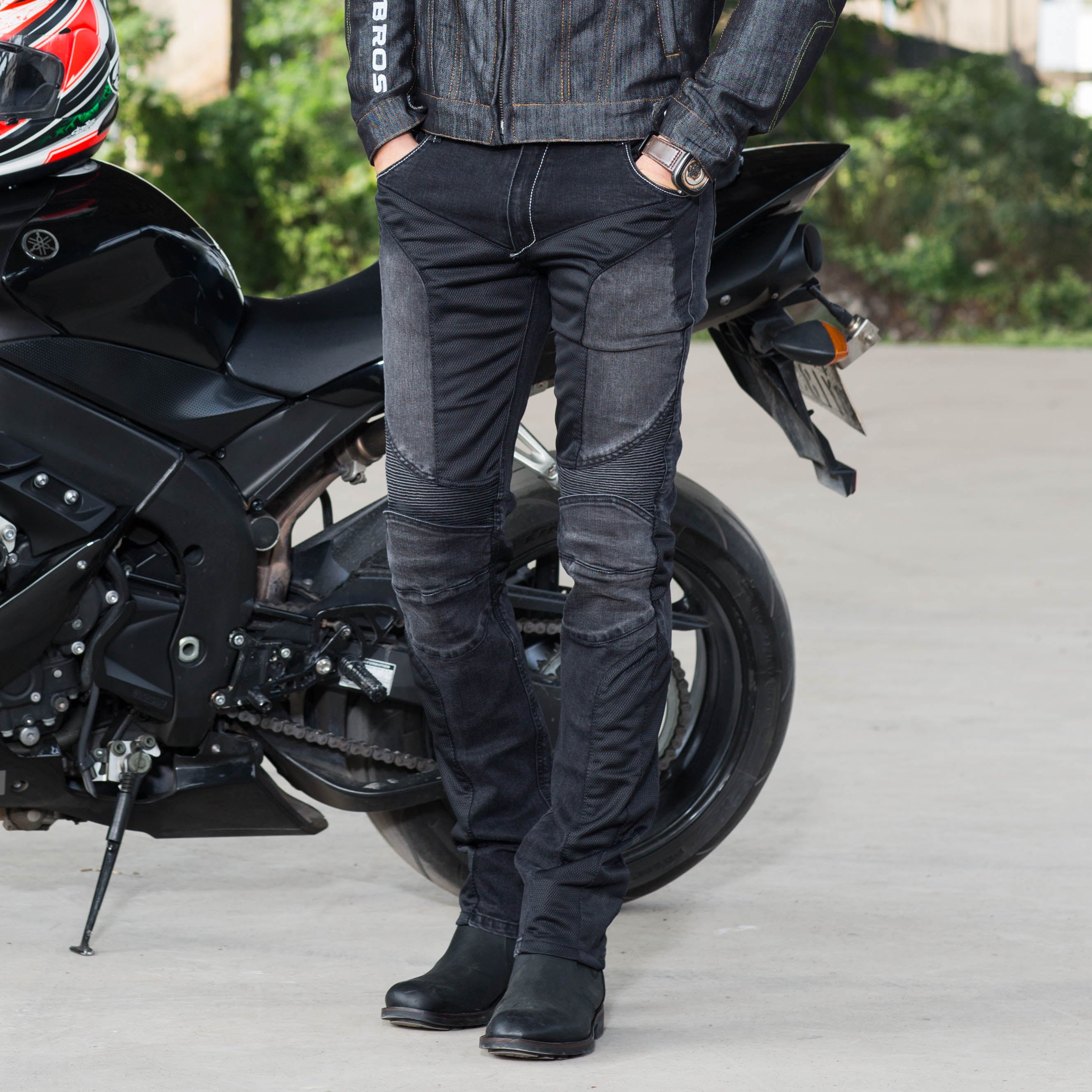 BikerStore Black&Blue Motorcycle Trousers - Cotton Comfort