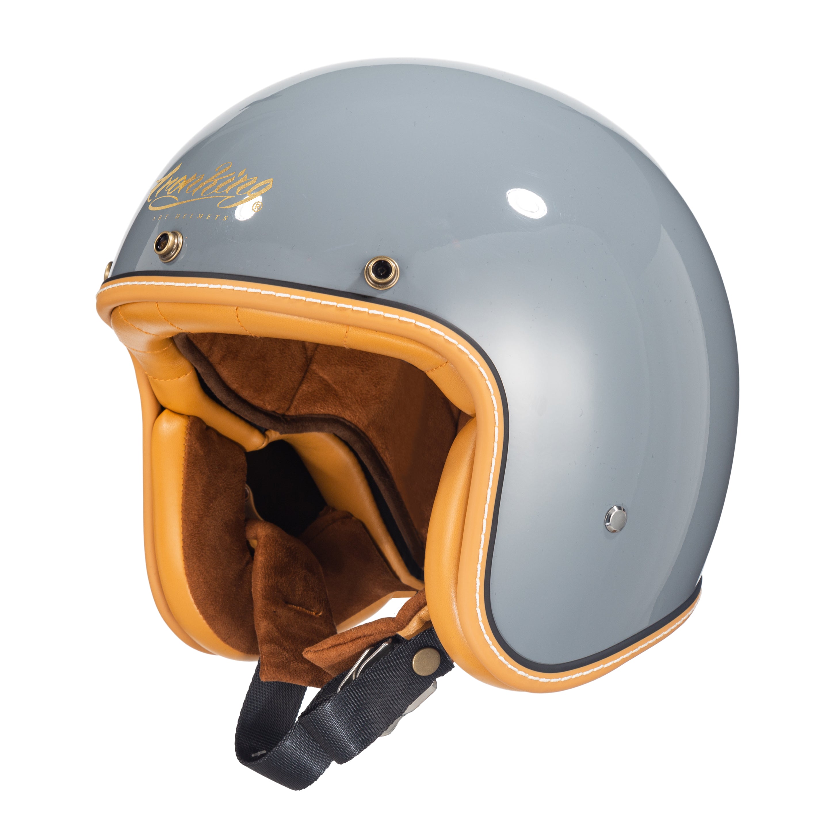 Ironking Helmet Classic Retro: Glossy Grey 3/4 Motorcycle Helmet