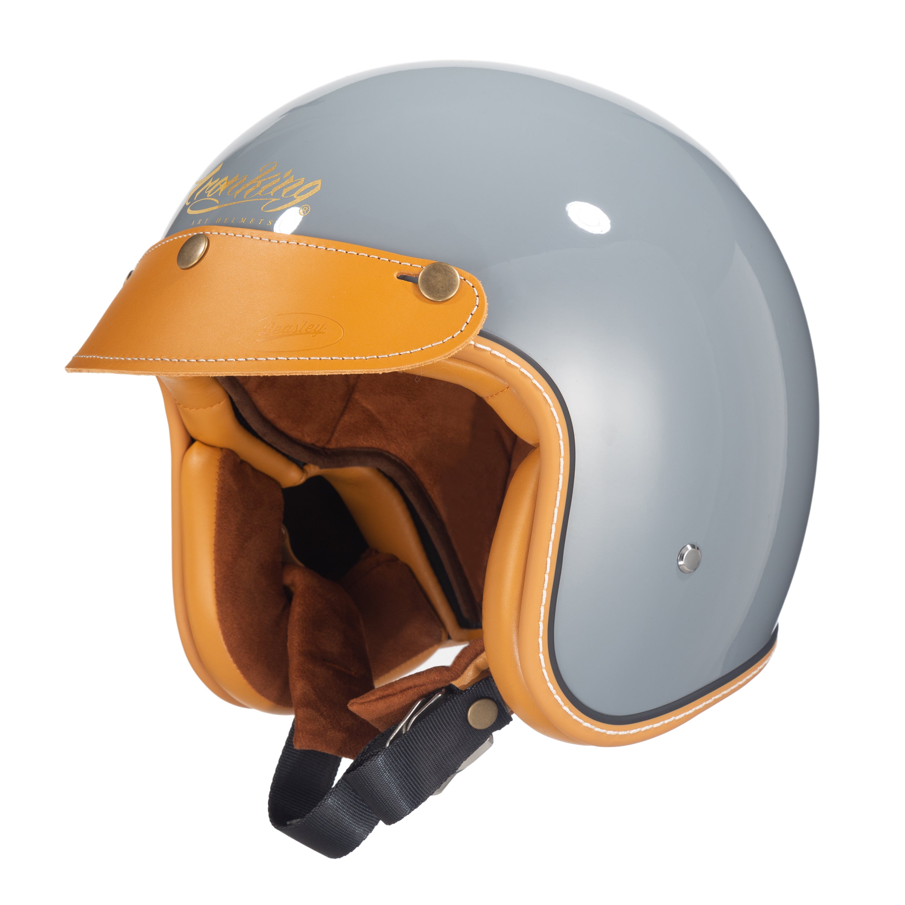 Ironking Helmet Classic Retro: Glossy Grey 3/4 Motorcycle Helmet