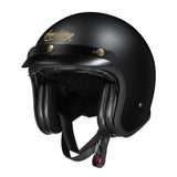 Ironking Helmets Vintage Matte Black 3/4 Motorcycle Helmet with Built-in Windshield