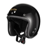 Retro Style: Glossy Black 3/4 Motorcycle Helmet