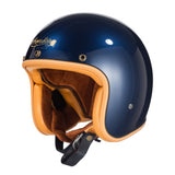 Timeless Elegance: Deep Blue Glossy Retro 3/4 Helmet