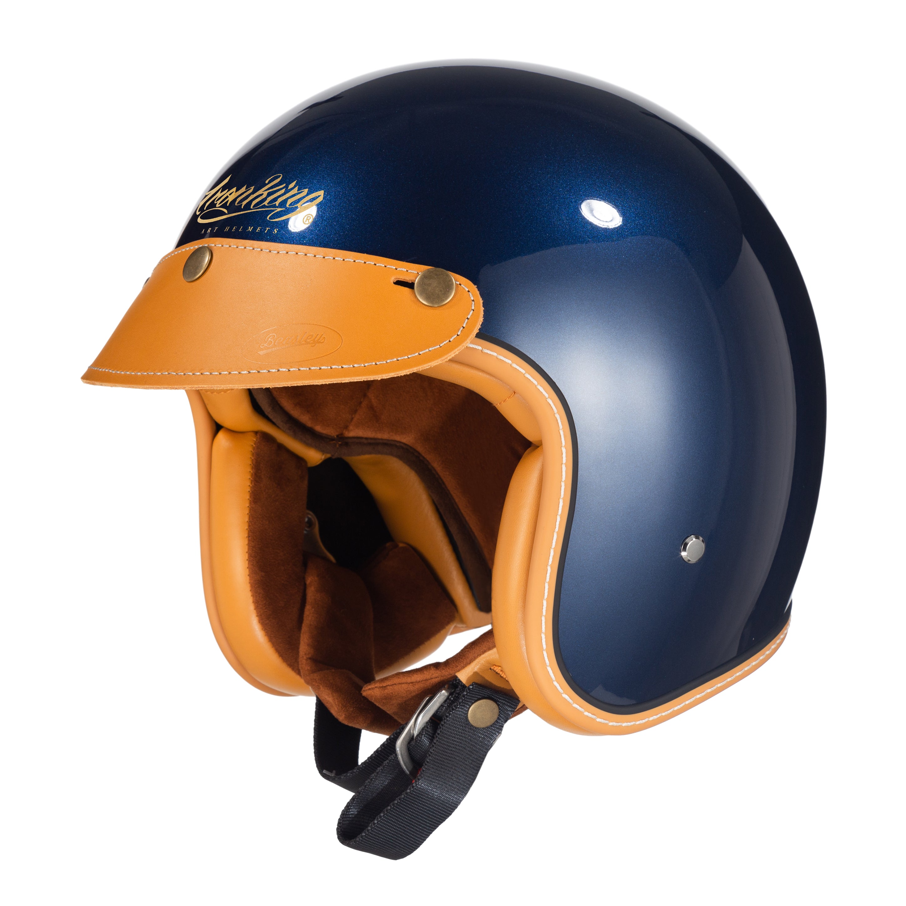 Timeless Elegance: Deep Blue Glossy Retro 3/4 Helmet