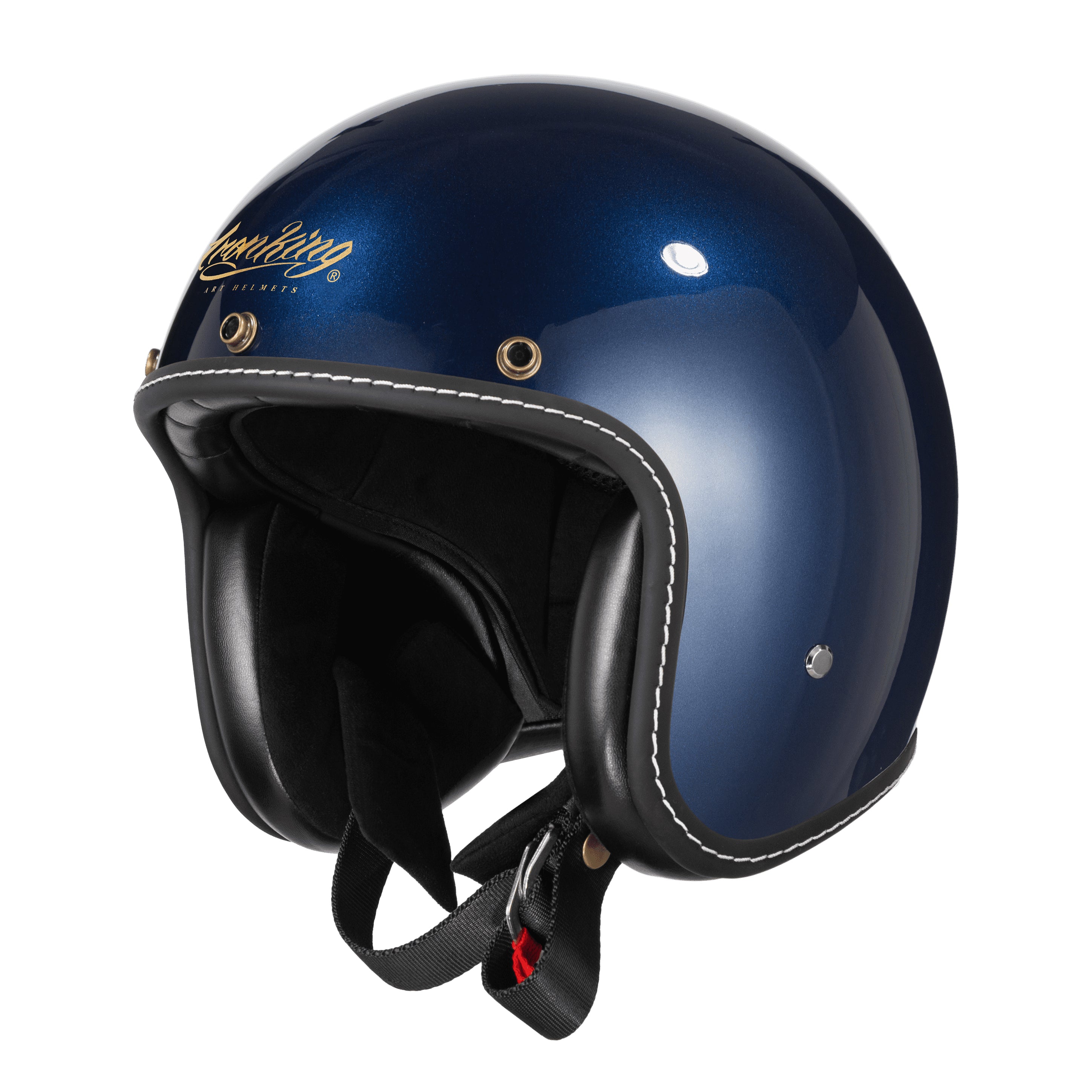 Timeless Elegance: Deep Blue Glossy Retro 3/4 Helmet