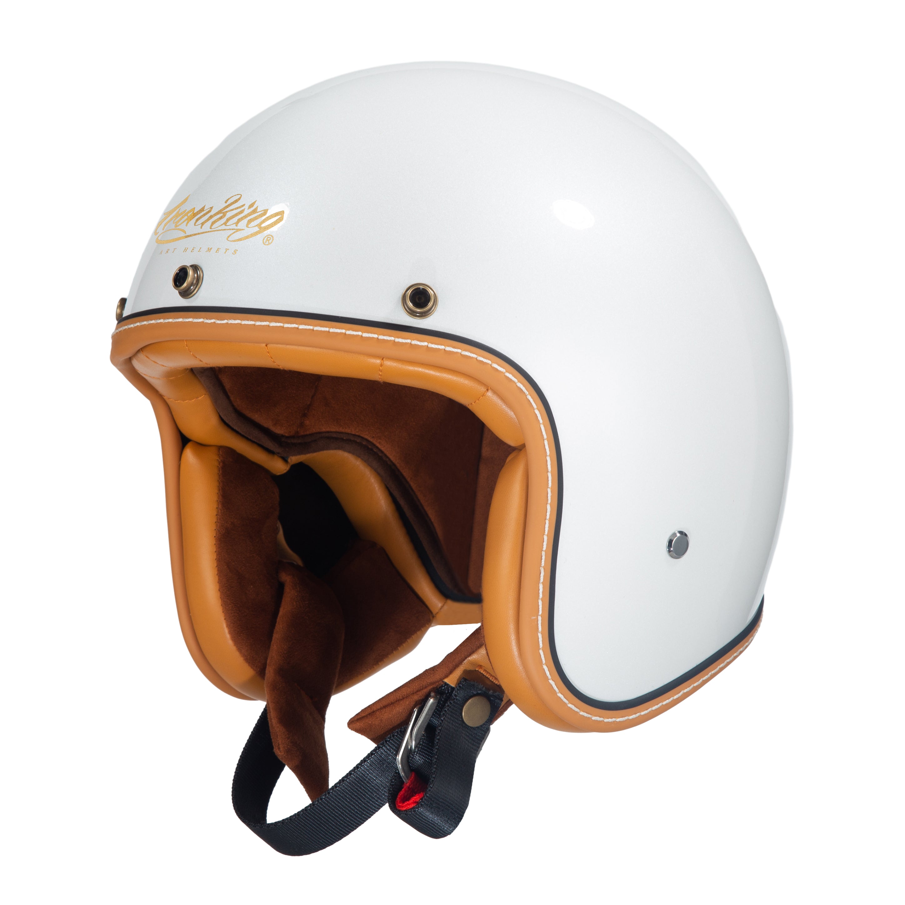 Ironking Helmet Vintage Elegance: Pearl White 3/4 Helmet