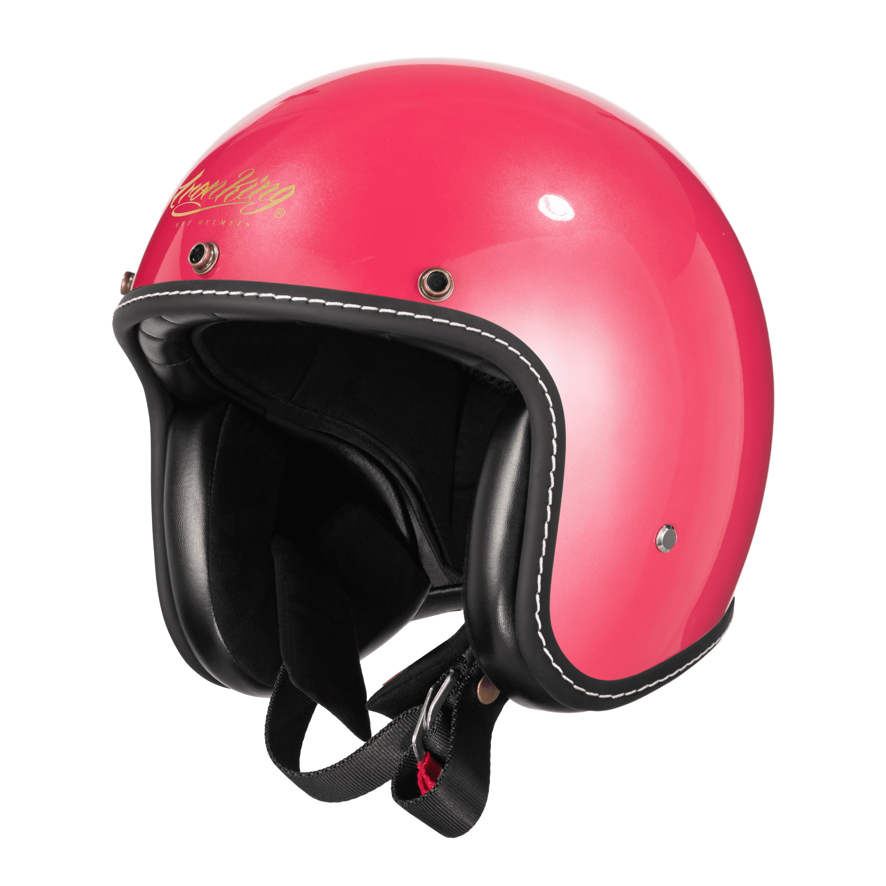 Ironking Helmet Classic Retro: Glossy Pink 3/4 Motorcycle Helmet