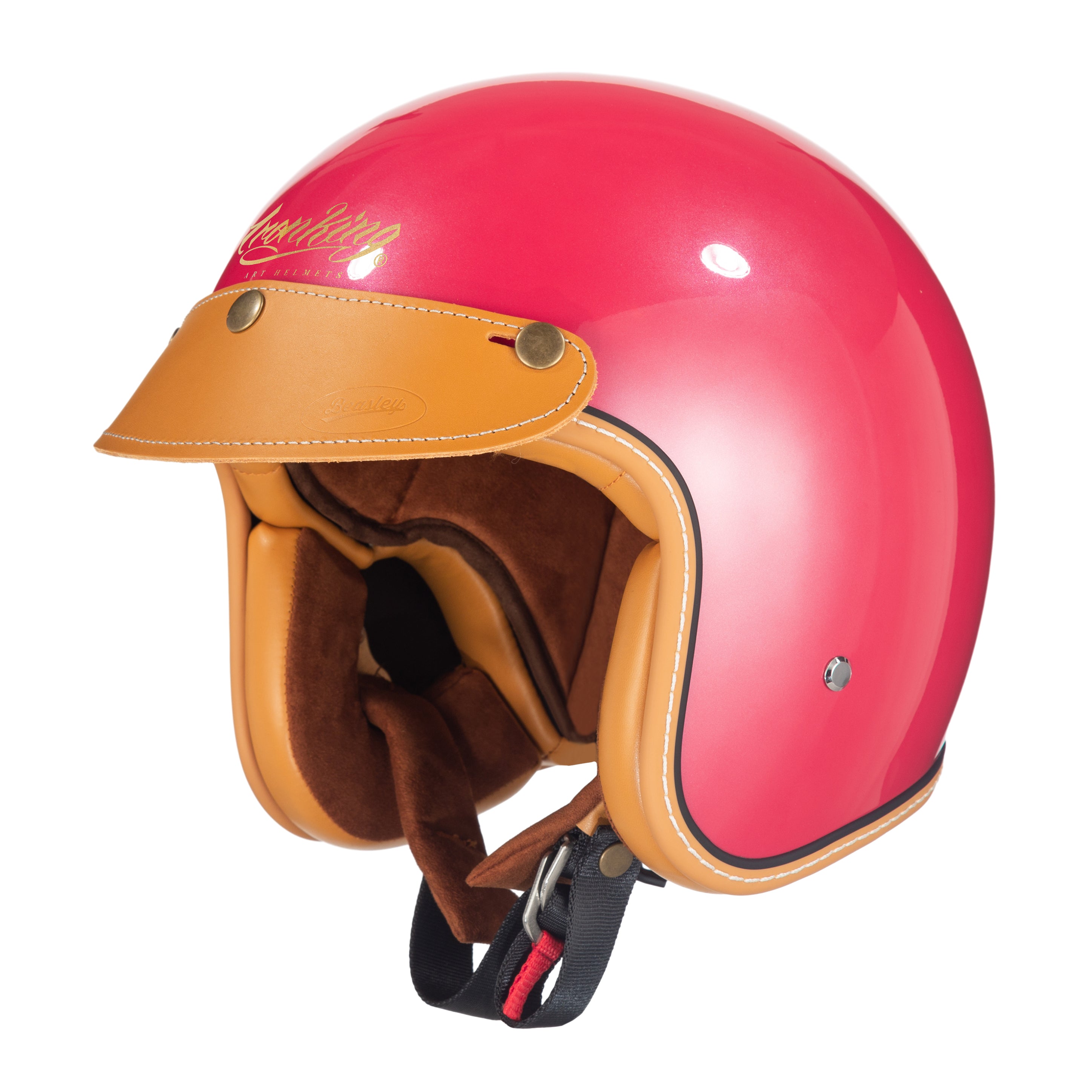 Ironking Helmet Classic Retro: Glossy Pink 3/4 Motorcycle Helmet