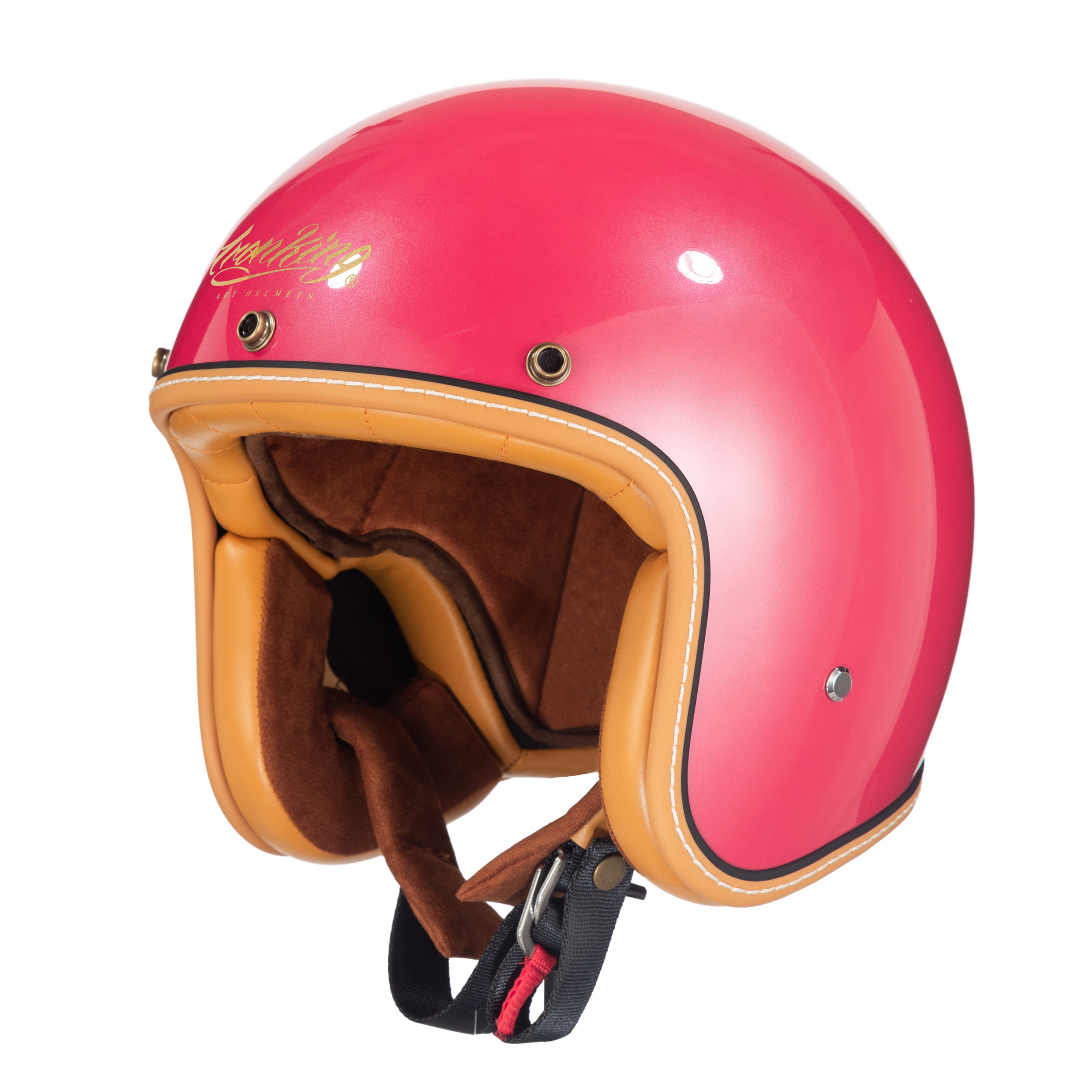 Ironking Helmet Classic Retro: Glossy Pink 3/4 Motorcycle Helmet