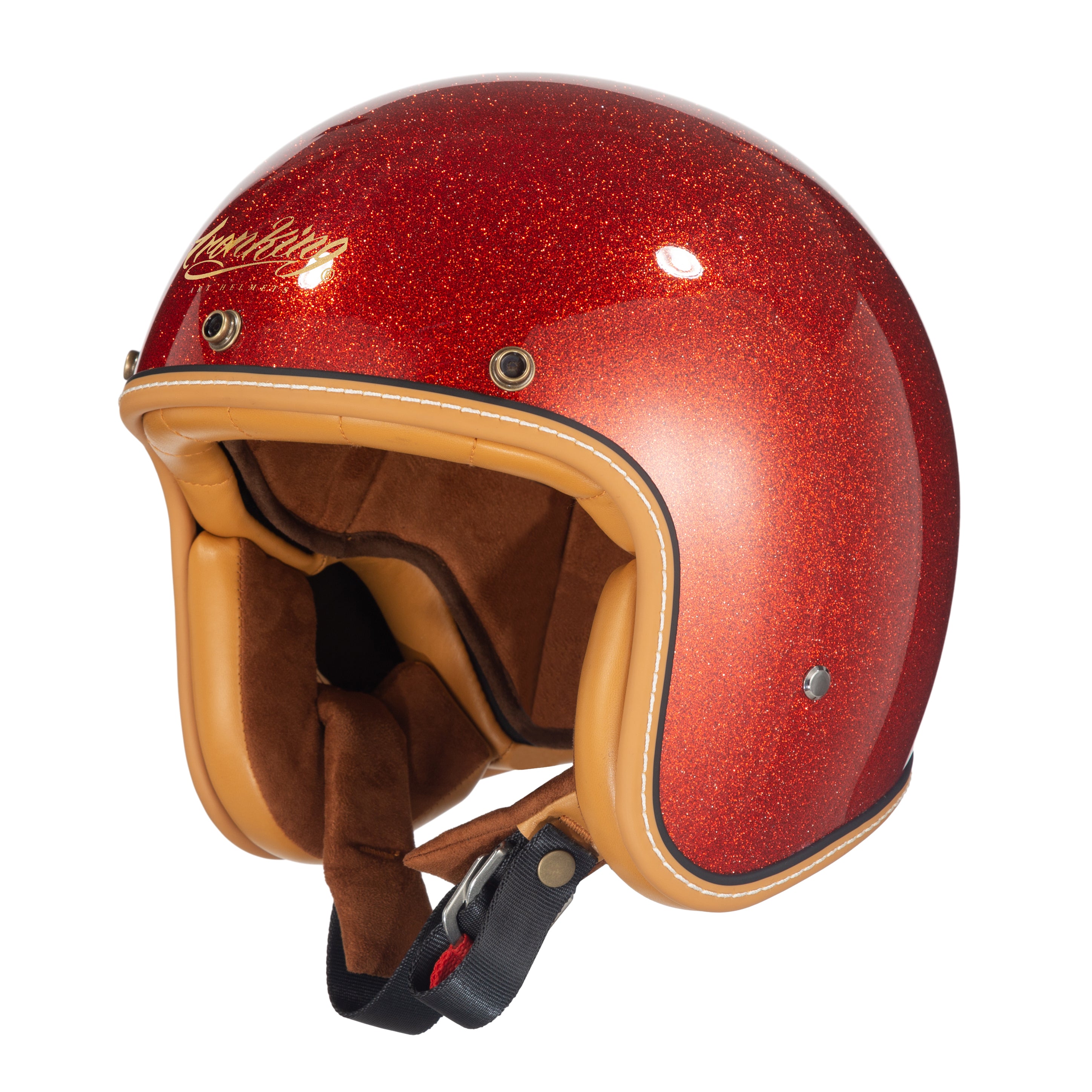 Timeless Classic: Gold Flake Pearl Red 3/4 Motorcycle Helmet