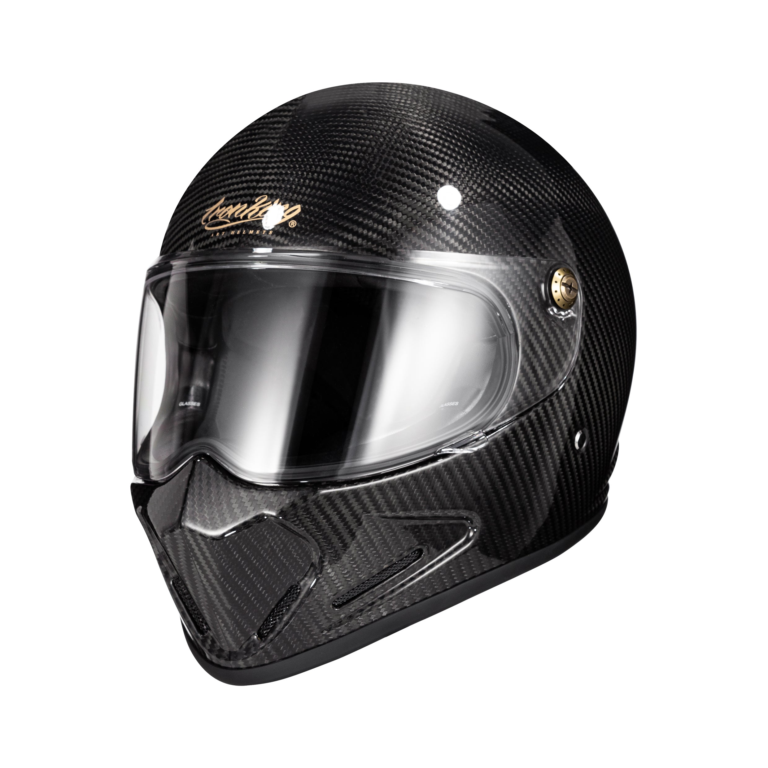 Ironking Helmet Lightweight Retro Full Face Helmet - 3K Carbon Fiber Gloss Finish