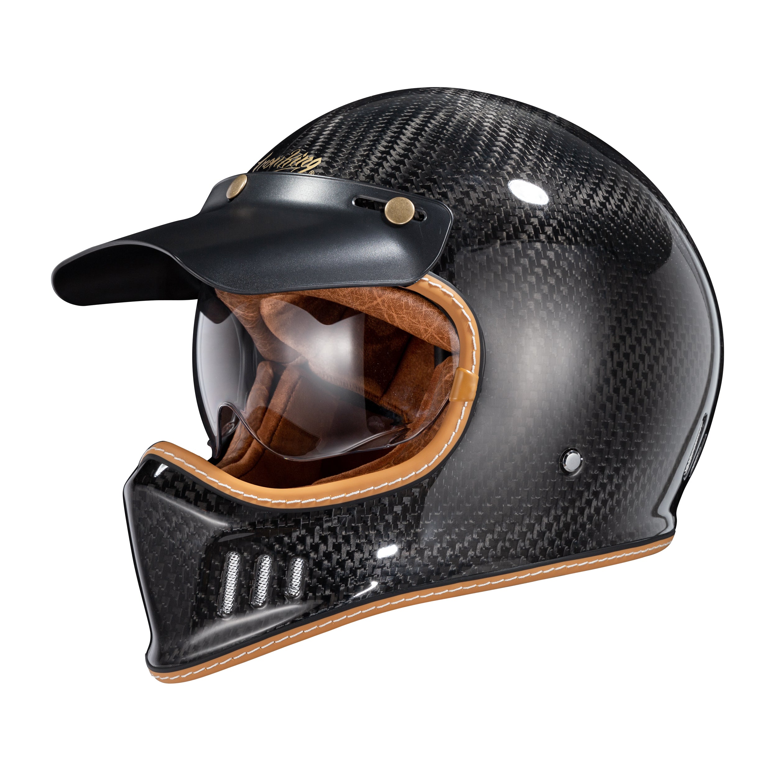 Ironking Helmet Retro Full Face Helmet - Lightweight Carbon Fiber Aircraft Weave Gloss Finish