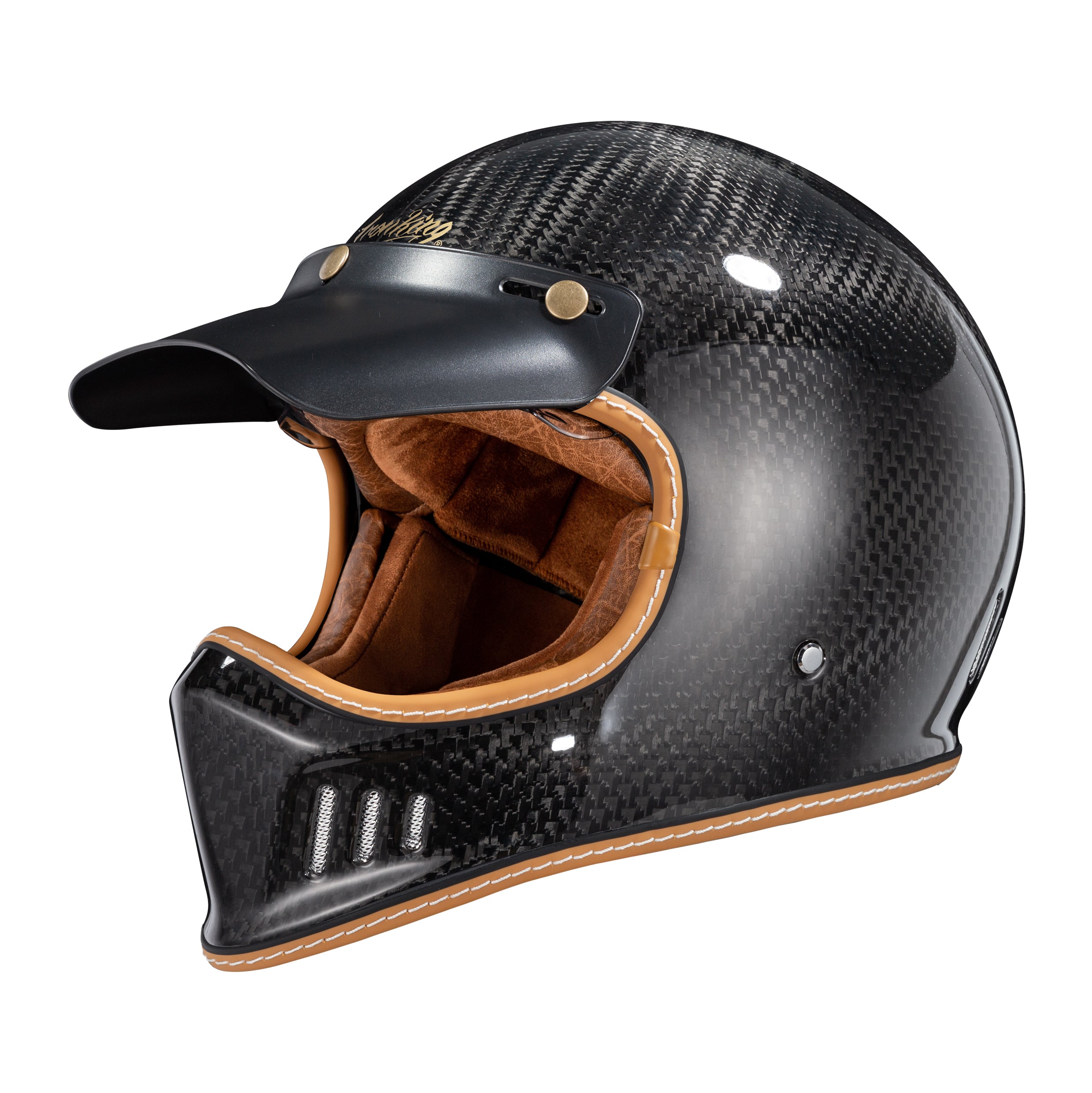 Ironking Helmet Retro Full Face Helmet - Lightweight Carbon Fiber Aircraft Weave Gloss Finish