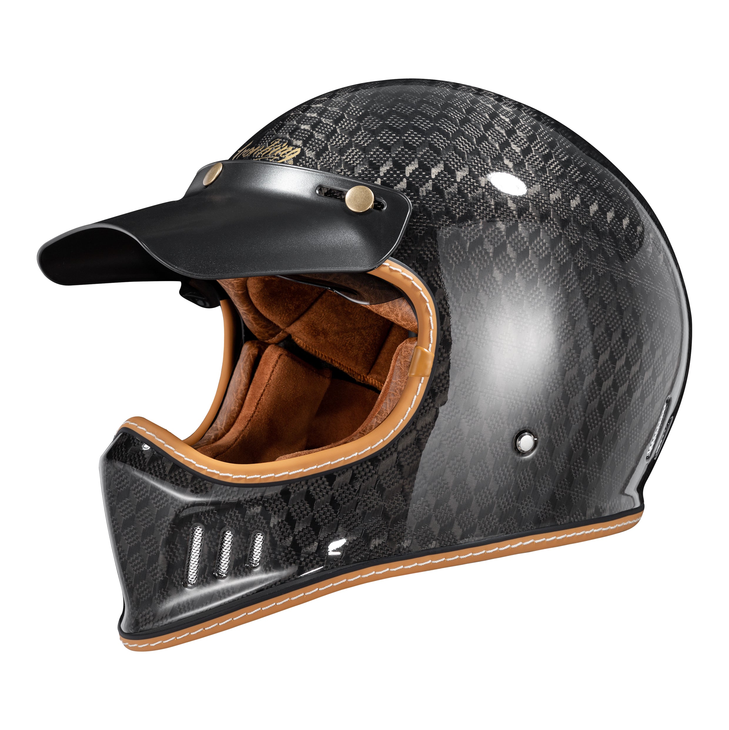 Ironking Helmet Retro Full Face Helmet - Lightweight 3D Carbon Fiber Gloss Finish